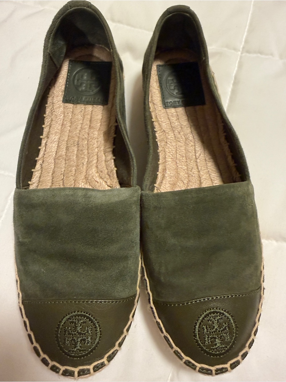 Tory Burch Olive Suede & Leather Espadrille Flats